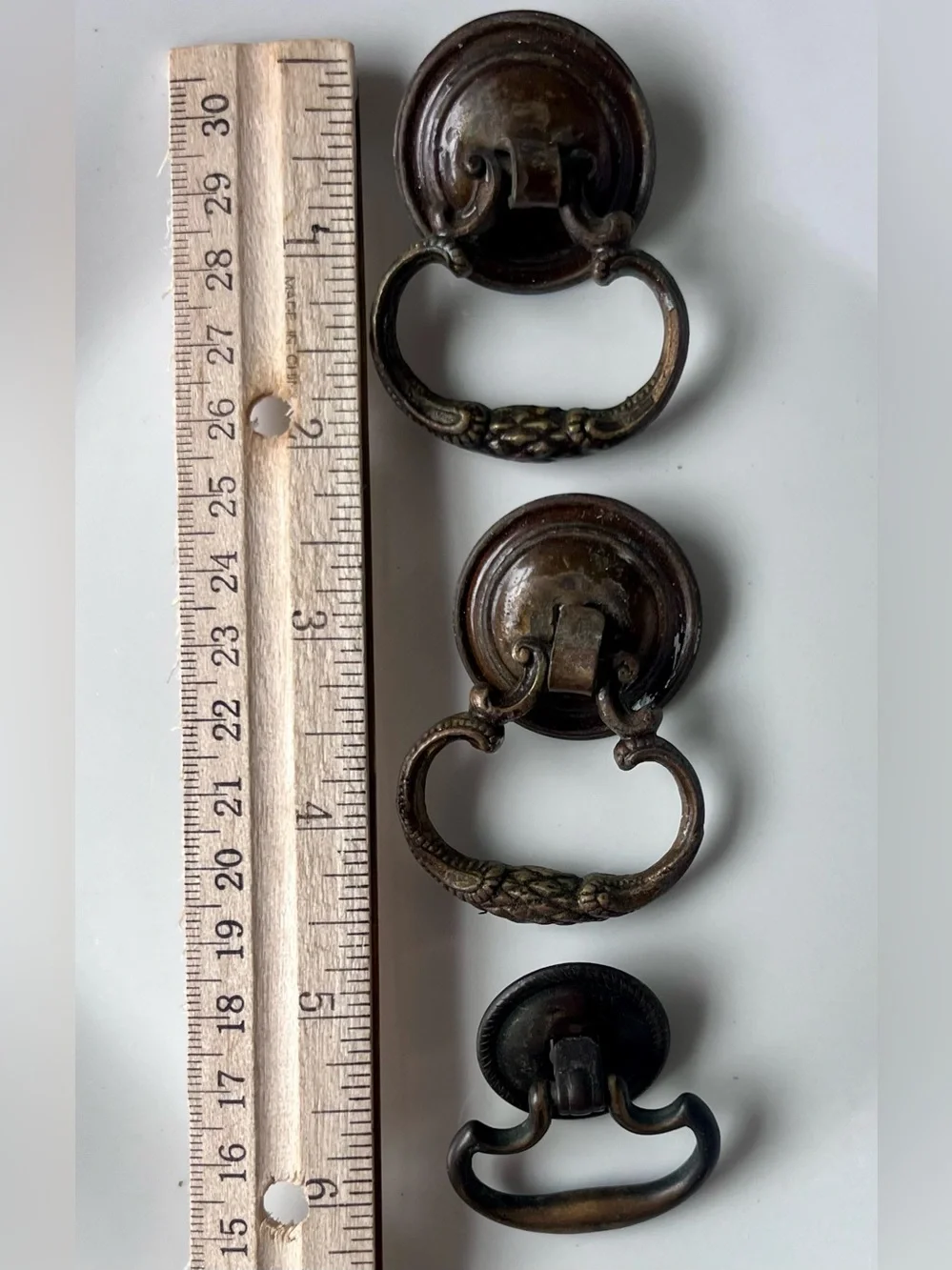 Antique Bronze Drawer Pulls Rustic Brown pull knob Wall Decor Hardware Set of 3